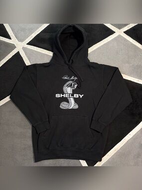Black Shelby Cobra hoodie with white logo